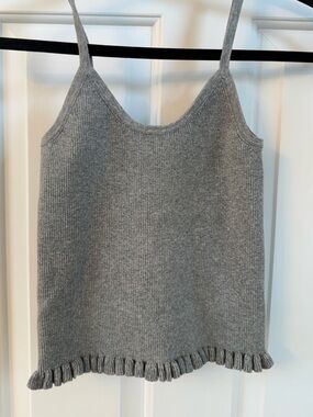 LEBOP Gray Ribbed Knit Tank with Ruffled Hem